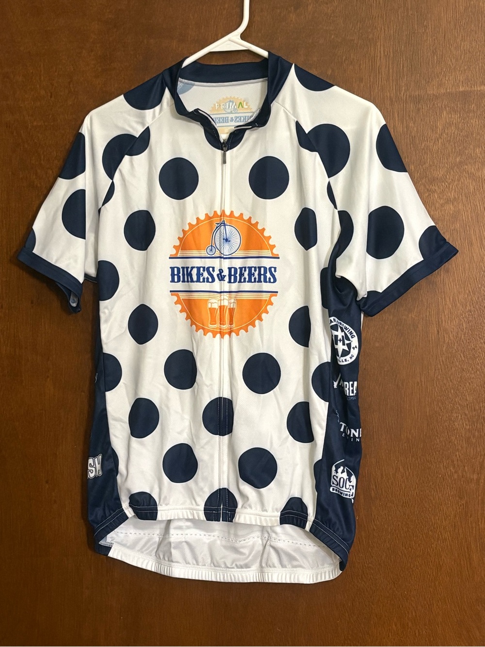 Bikes & Beers White & Navy Polka Dot Cycling Jersey